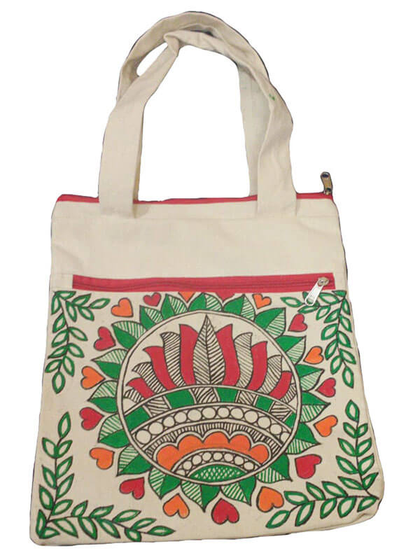 Handpainted Madhubani Ladies Large Tote / Handbag - Tree of Life 2 –  currypeepal