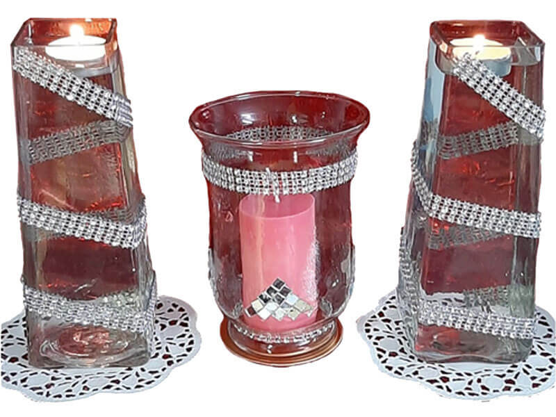 Hurricane Candle Decorated with Lace, Stone and Tealights