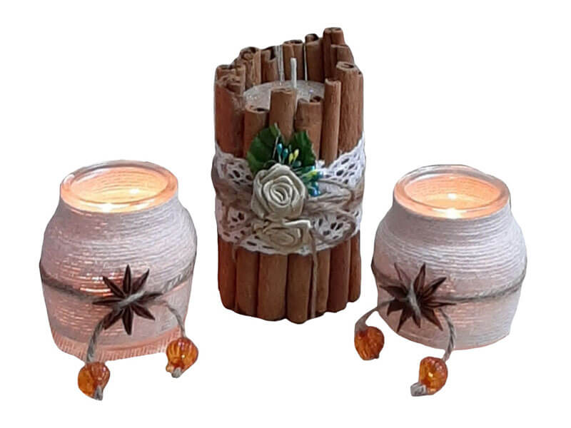 Set of Cinnamon Scented Pillar and Jar Candles