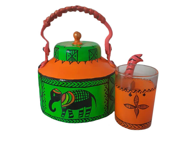 Kettle and Glass with Tribal Painting