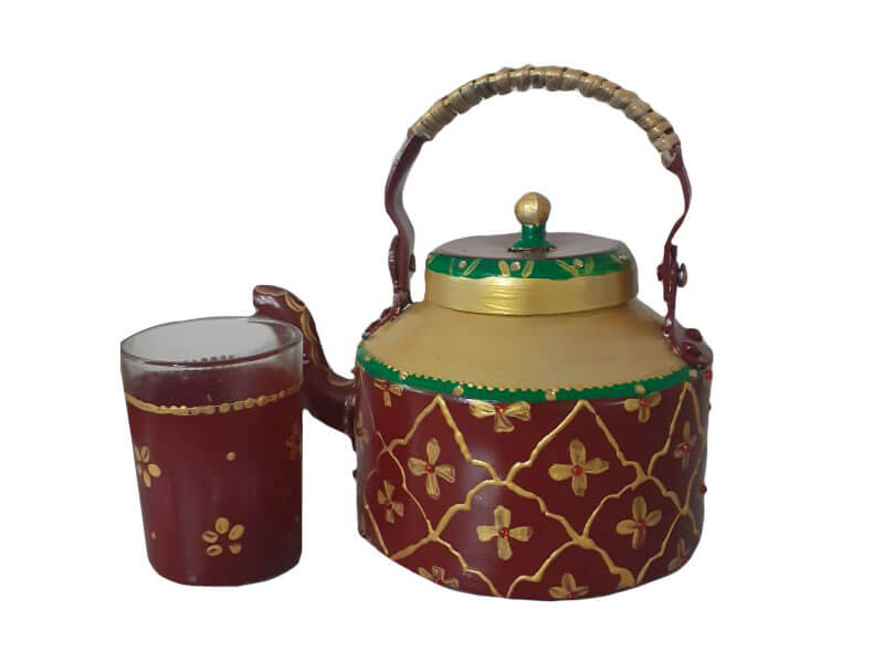 Hand Painted Kettle with Glass