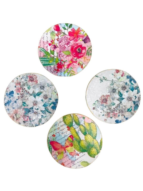 Set of 4 Wooden Coasters with Decoupage Art