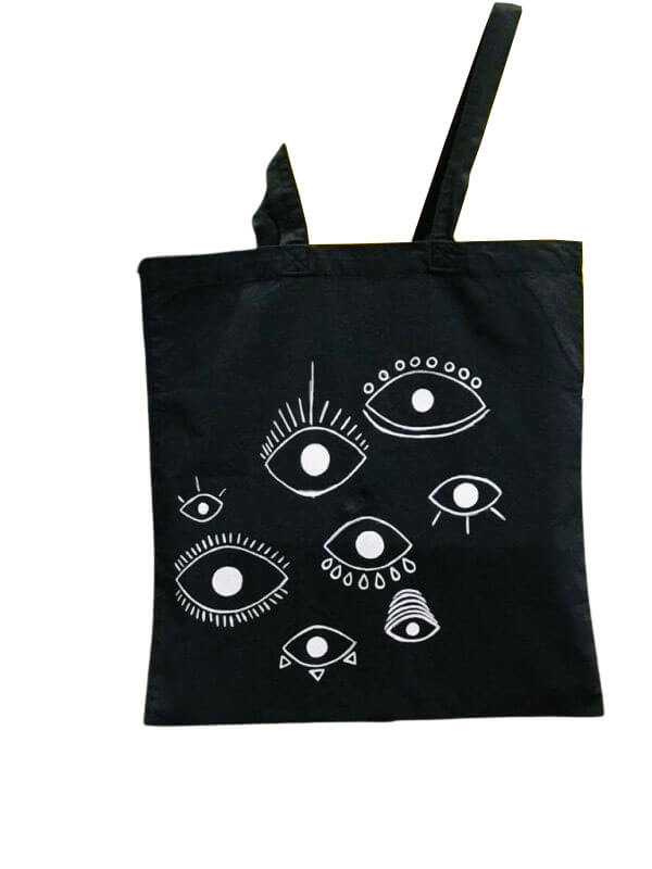 Hand Painted Tote Bag with Eye for an Eye Design