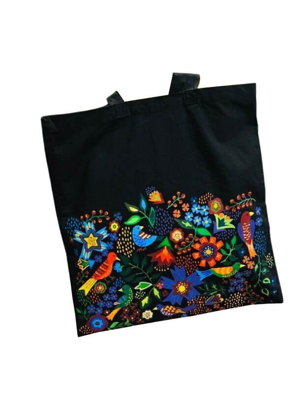 Hand Painted Tote Bag with Evergreen Life Design