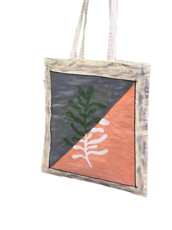 Hand Painted Tote Bag with Boho Leaf Design
