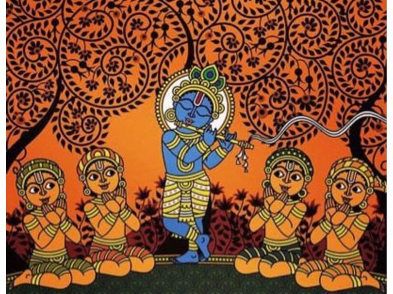 Madhubani Painting of Lord Krishna on Canvas