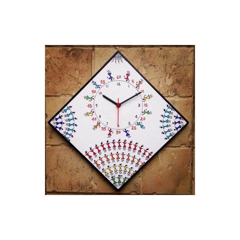 Canvas Wall Clock with Warli Painting