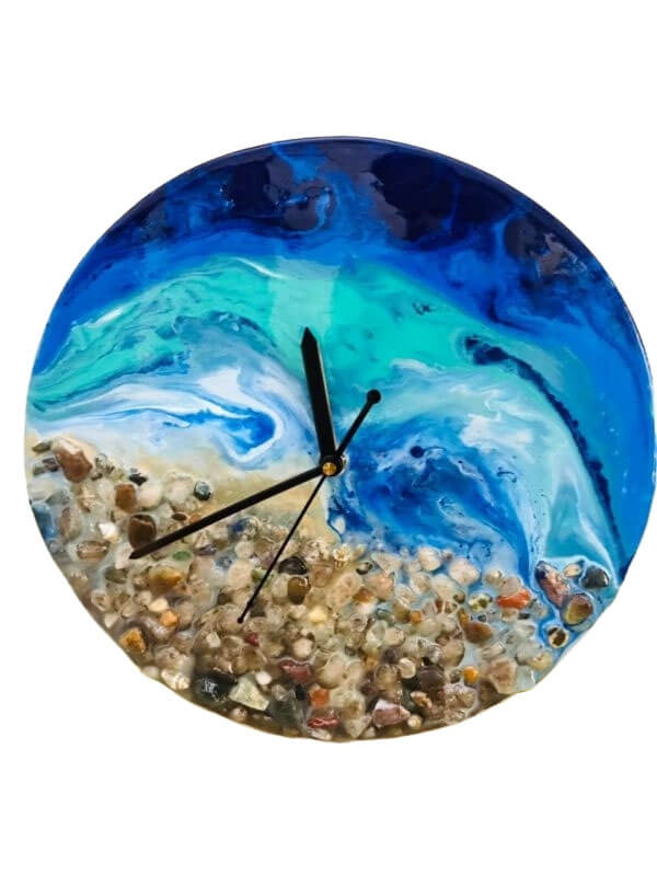 Resin Coated Canvas Clock with Stone Design