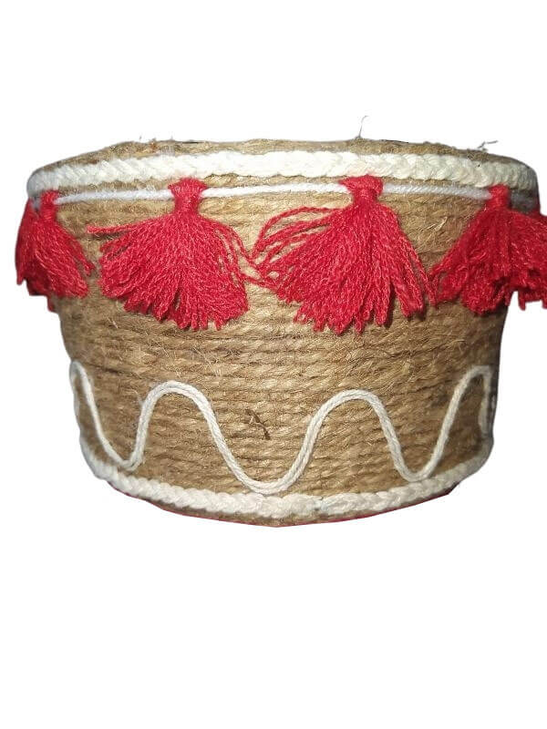 Jute Basket with Tassels and 3D Design