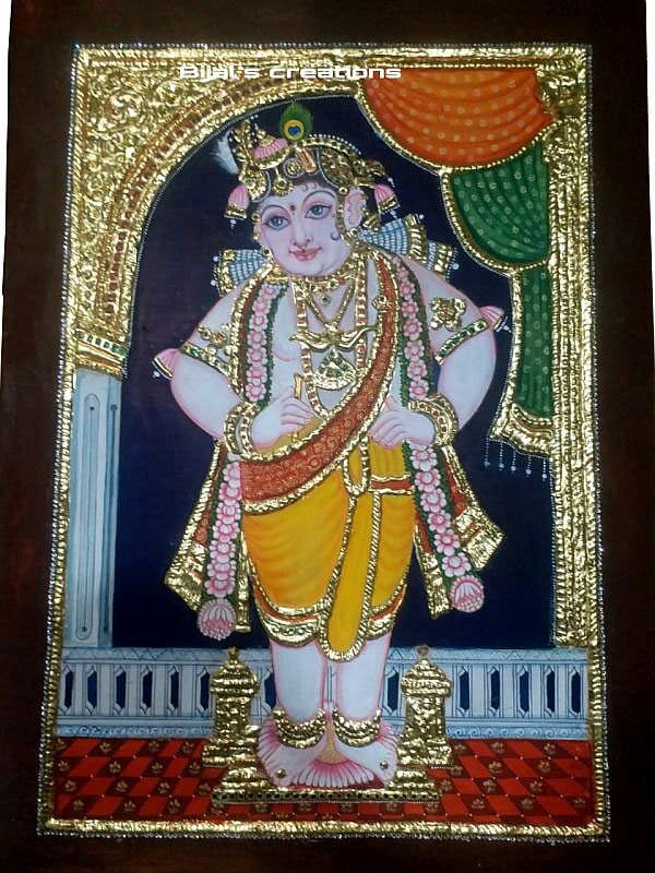 Bal Krishna Tanjore Painting with Gold Foil on Waterproof Board