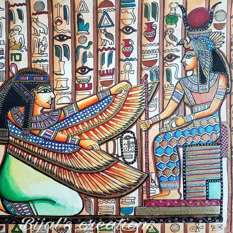 Egyptian Art of Goddess Isis and Egyptian Queen Done on Watercolor Paper with Water Colors