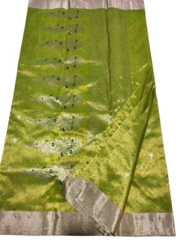 Chanderi Handloom Organza Tissue Silk Saree with Meenakari Butta Pallu and All Over Butti