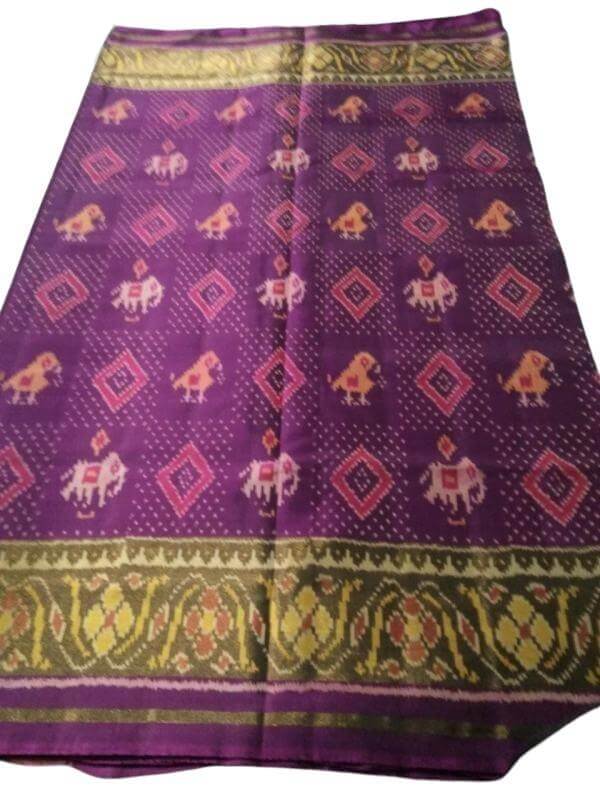 Patola Single Ikat Pure Silk Saree (5.5 m x 46 inch) with Blouse (30 Inch)