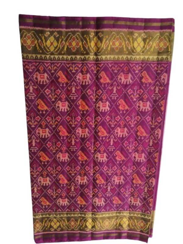 Patola Single Ikat Pure Silk Saree (5.5 m x 46 inch) with Blouse (30 Inch)