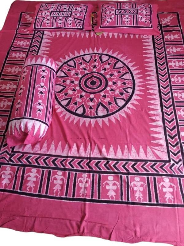 Hand Batik Cotton Double Bedsheet with Pillow Covers (90 Inch x 108 Inch)
