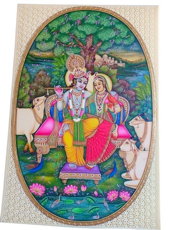 Radha Krishna Miniature Painting (12 Inch x 18 Inch)