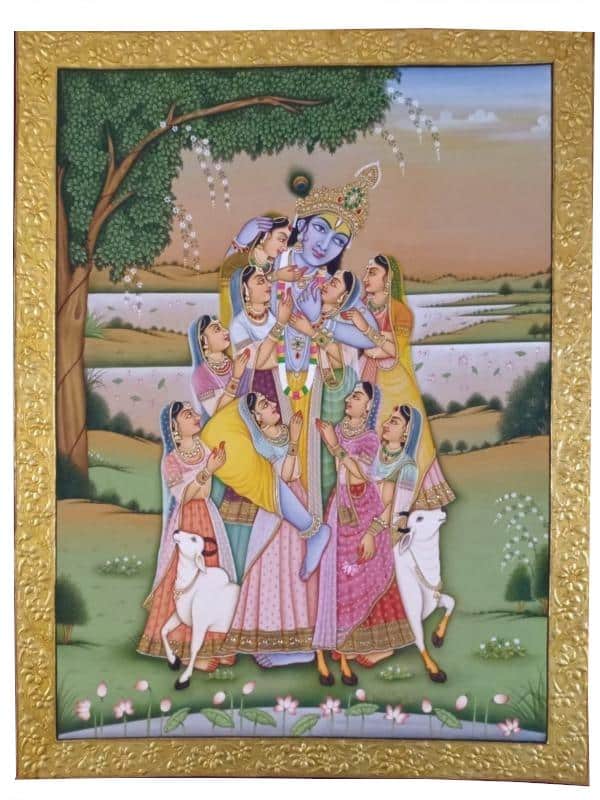 Krishna with Gopiyan Miniature Painting (14 Inch x 18 Inch)