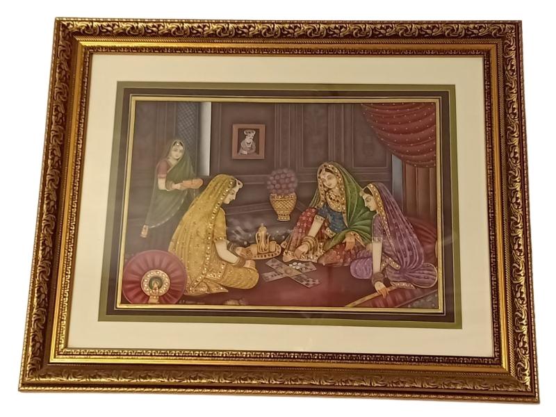 Chaupar Playing Scene Miniature Painting (18 Inch x 24 Inch)