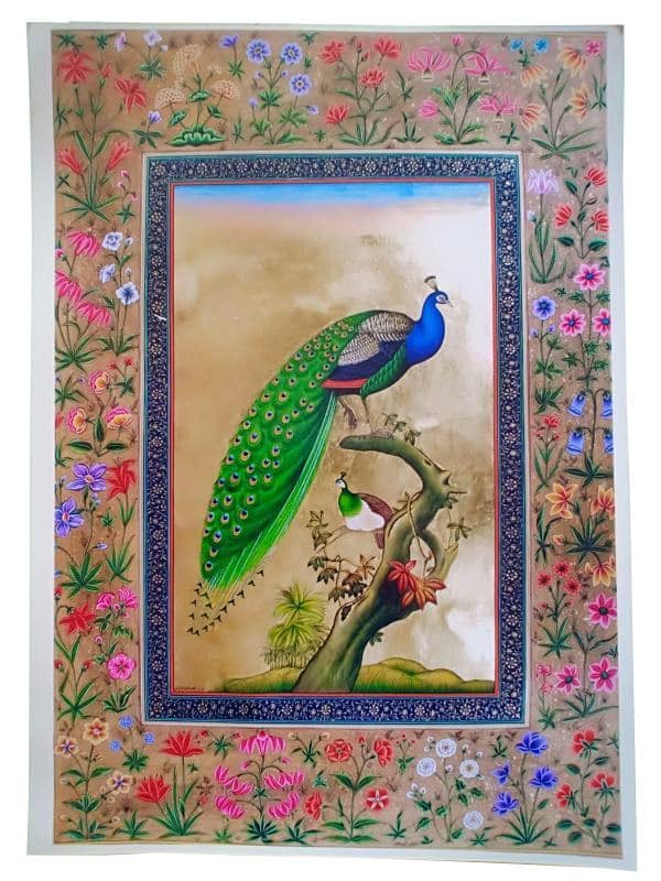 Peacock Miniature Painting (14 Inch x 20 Inch)