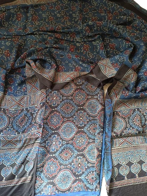 Ajrakh Print Modal Silk Suit (Top - 2.5 m, Bottom - 2.5 m, Dupatta - 2.5 m)