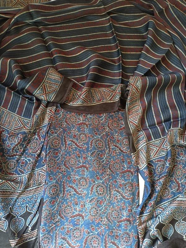 Ajrakh Print Modal Silk Suit (Top - 2.5 m, Bottom - 2.5 m, Dupatta - 2.5 m)