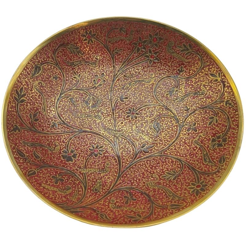 Brass Floral and Branches Design Bowl (Dia: 9.5 Inch, Height: 2.5 Inch)