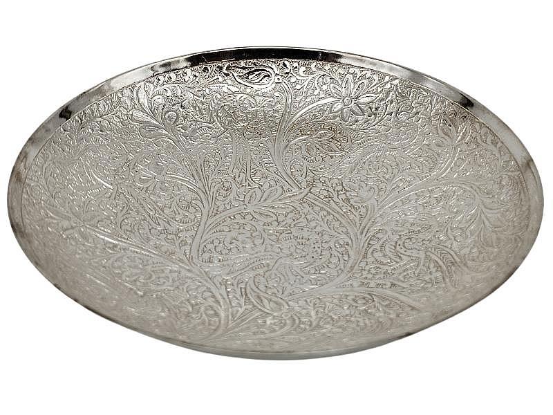 Pure Silver Plated Brass Floral and Branches Design Bowl (Dia: 6 Inch, Height: 1.5 Inch)