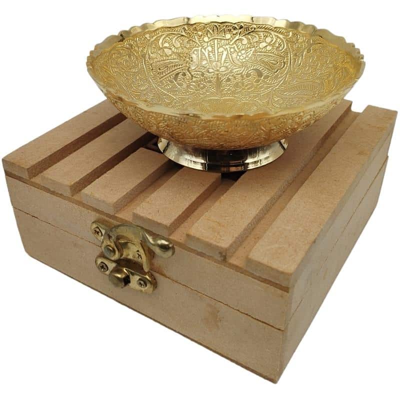24 Carat Gold Plated Brass Peacocks Design Bowl (Dia: 4.5 Inch, Height: 1.5 Inch)
