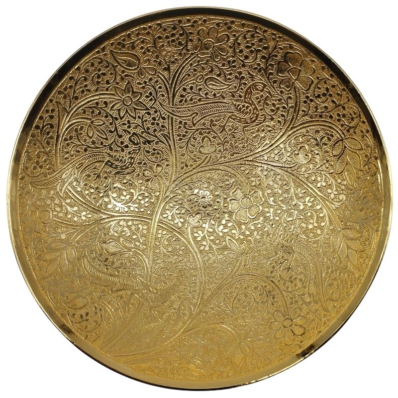 24 Carat Gold Plated Brass Floral and Branches Design Bowl (Dia: 6.5 Inch, Height: 2 Inch)