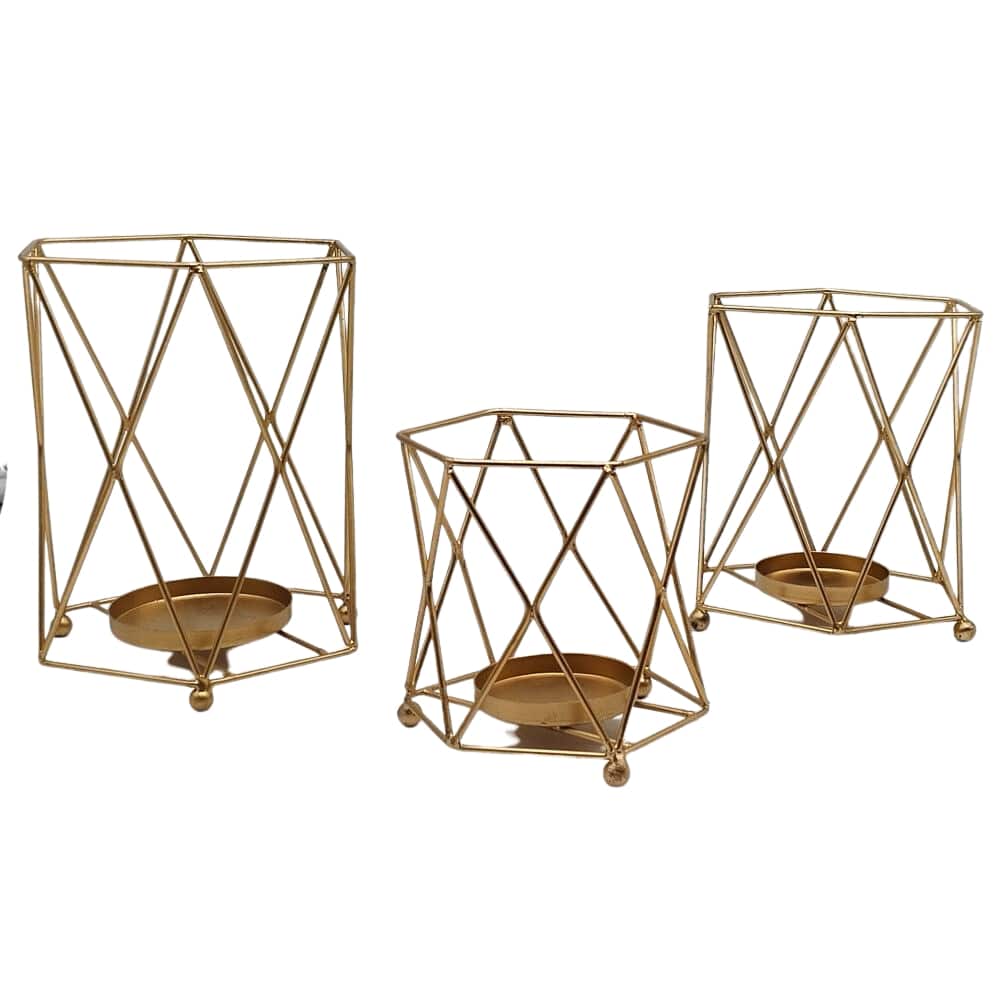 Iron Wire Geometrical Design Candle Holder Set of Three