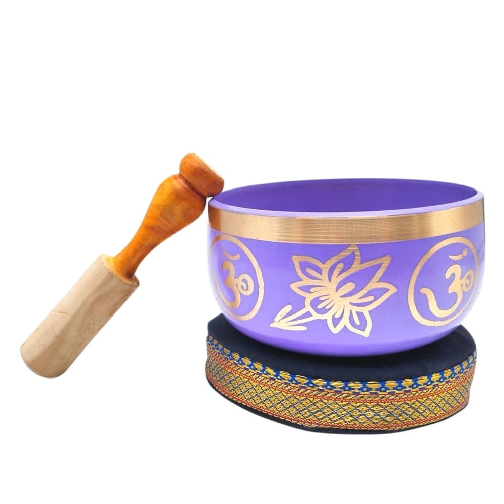 Tibetan Singing Bowl Crown Chakra Design with Striker