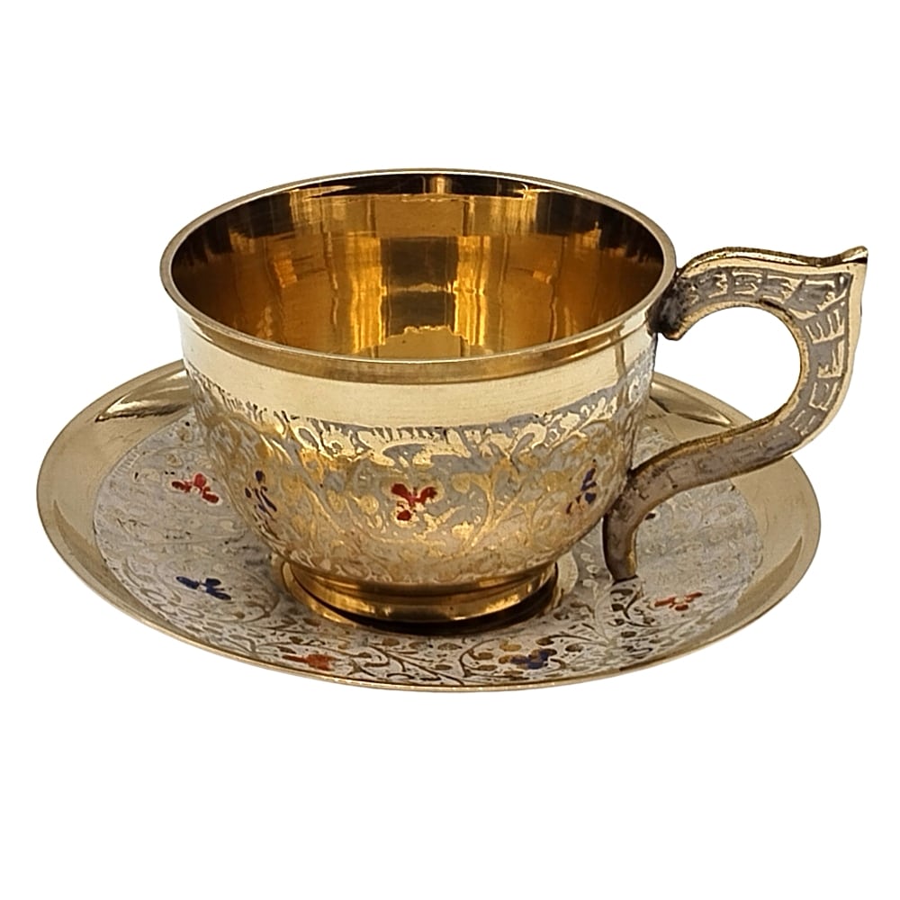 Brass Floral Design Cup and Saucer