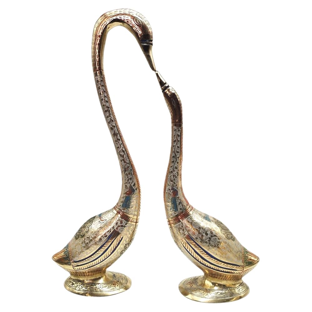 Brass Floral Design Swan Set