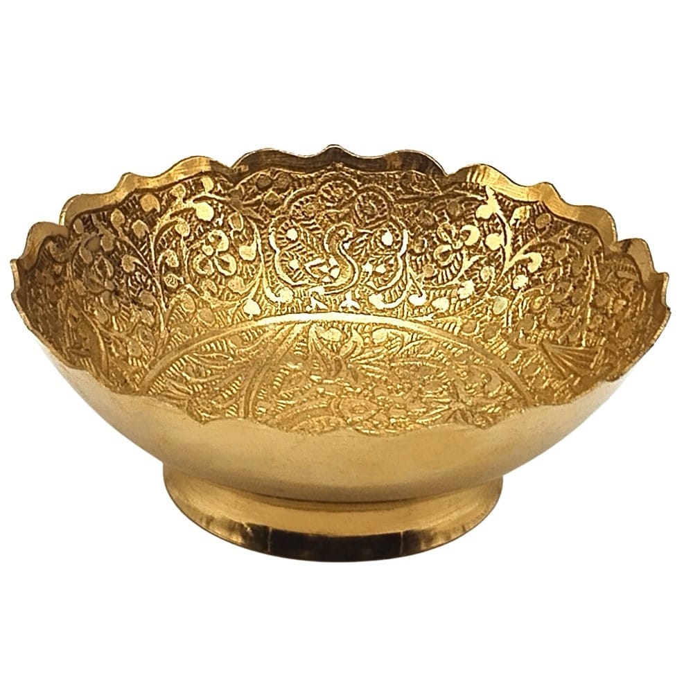 Brass Floral and Peacock Design Dry Fruit Bowl