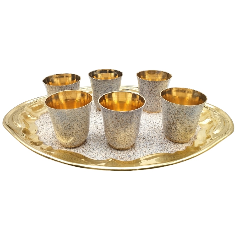 Brass Meenakari Glasses and Tray Set
