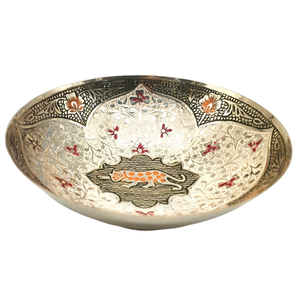 Brass Cheetah and Floral Design Dry Fruit Bowl