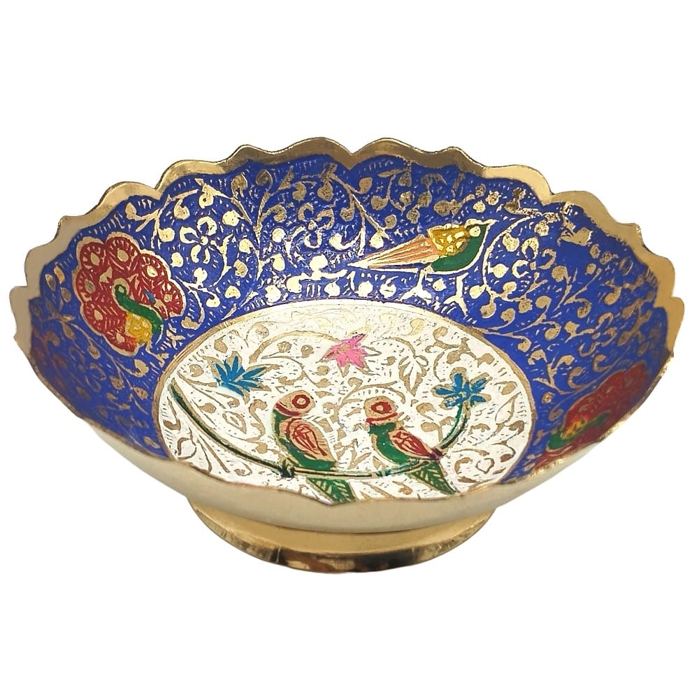 Brass Parrot and Peacock Design Dry Fruit Bowl