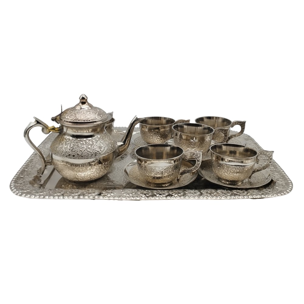 Brass Floral Design Nickle Plated Tea Set