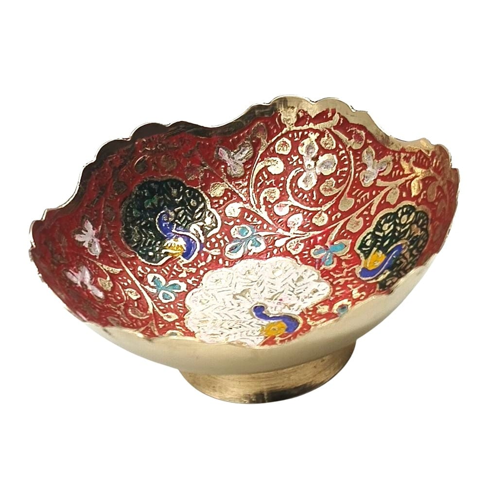 Brass Peacock and Floral Design Dry Fruit Bowl
