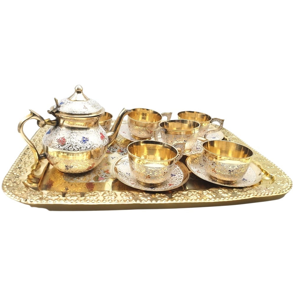 Brass Floral Design Tea Set